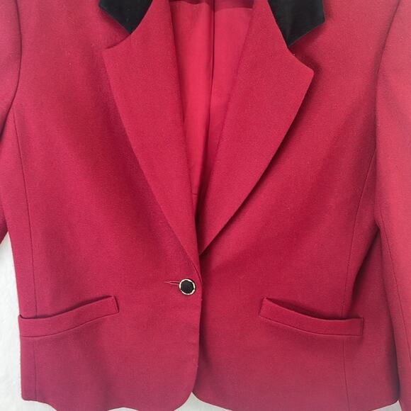 Koret Wool Red Black Velvet Collar Vintage 1 Button Two Pockets Lined Jacket 14 - Picture 8 of 14